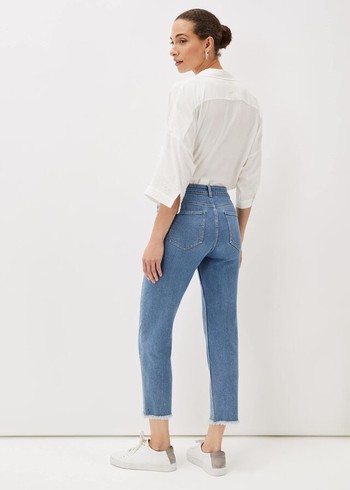 Phase Eight Petra Raw Hem Straight Leg Jeans Blue Australia | JT7653048